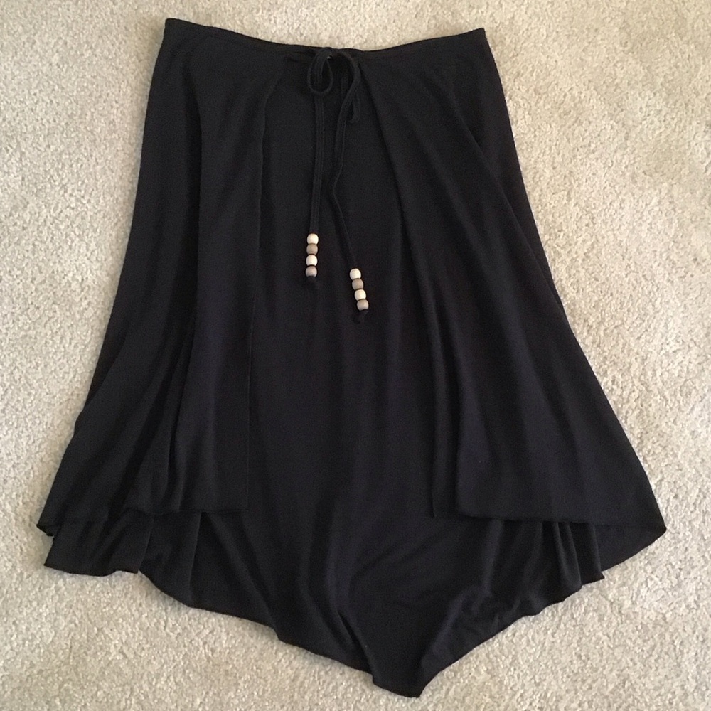 Heart & Soul Fun Faux Wrap Skirt, Size Large, Black with Brown Beads
